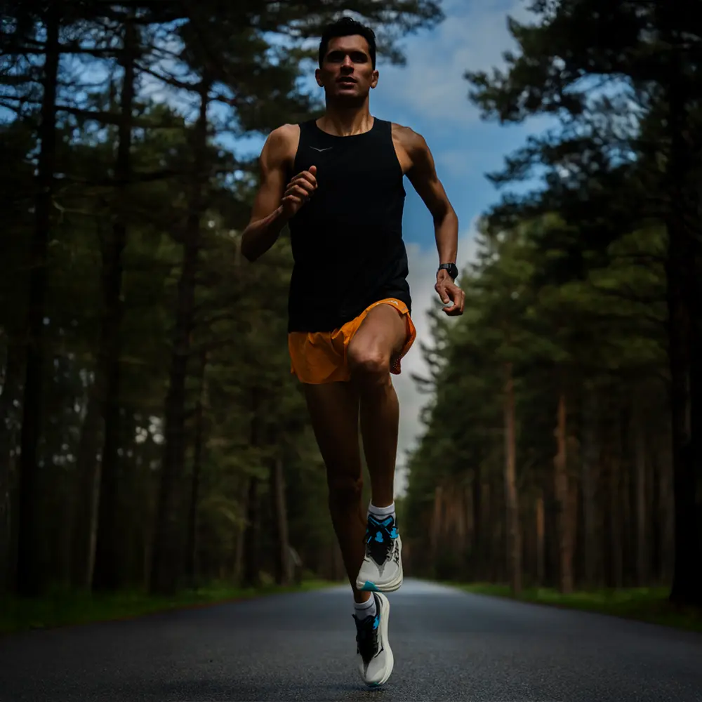 Runner wearing HOKA Rocket X 3 shoes while running
